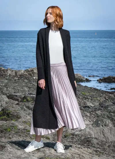 Kilcoole Long Merino Wool Coatigan in Black